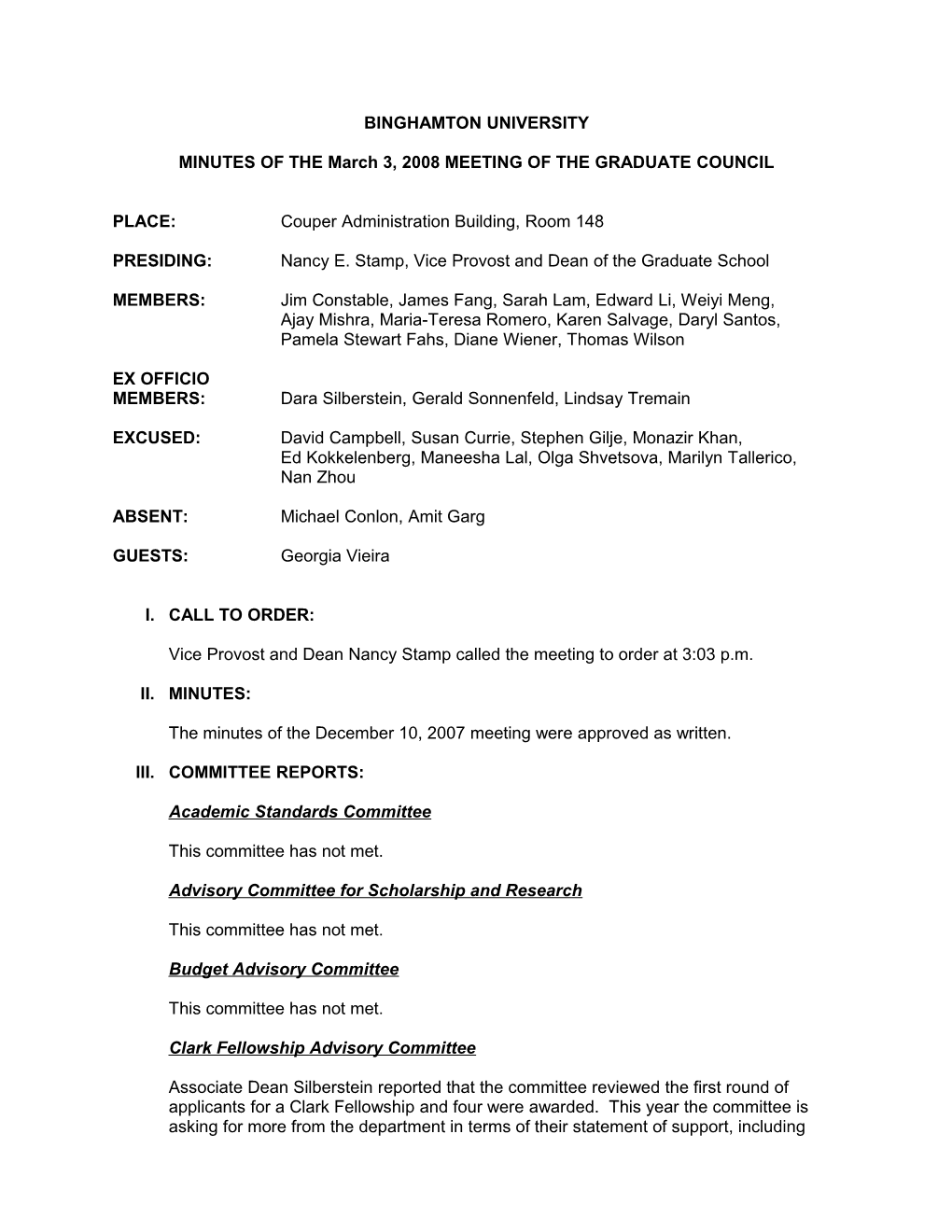 MINUTES of the March 3, 2008MEETING of the GRADUATE COUNCIL