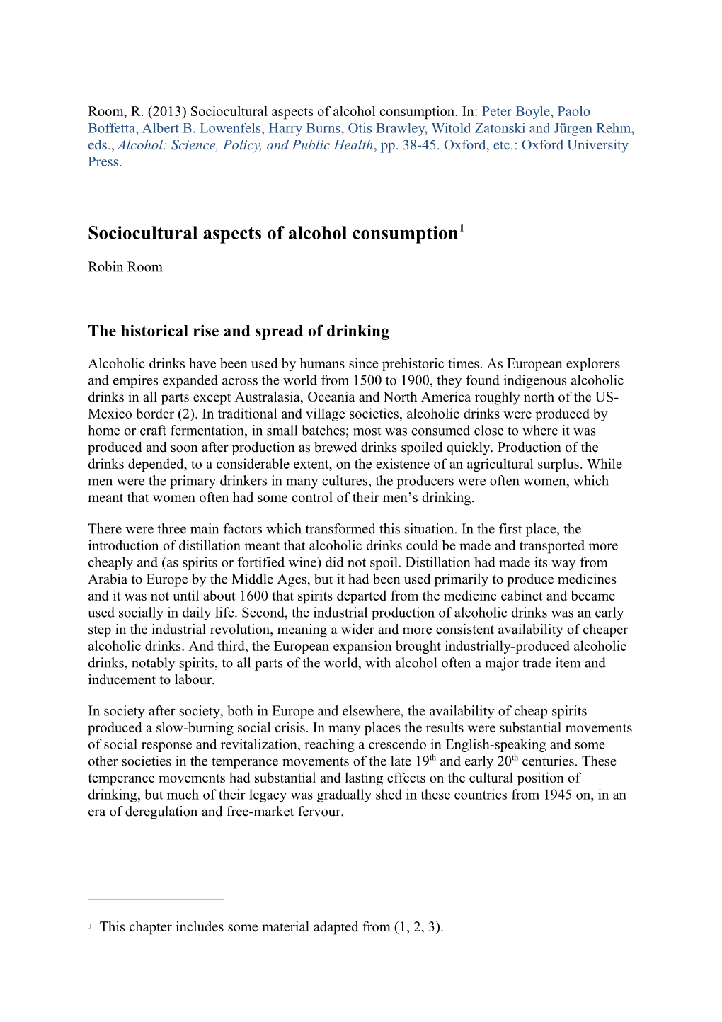 The Historical Rise and Spread of Drinking