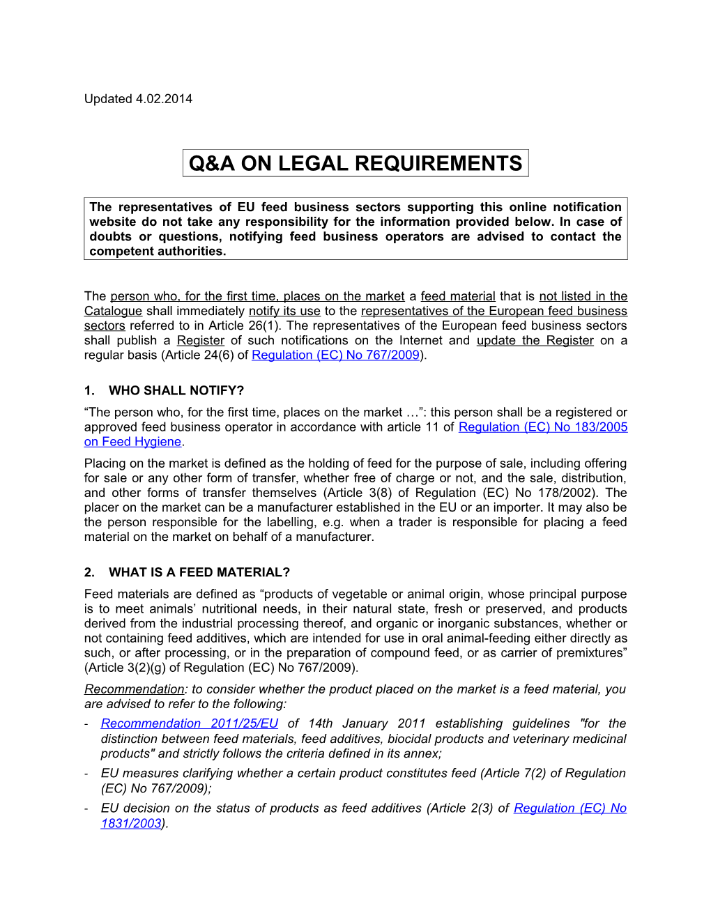 Q&A on Legal Requirements