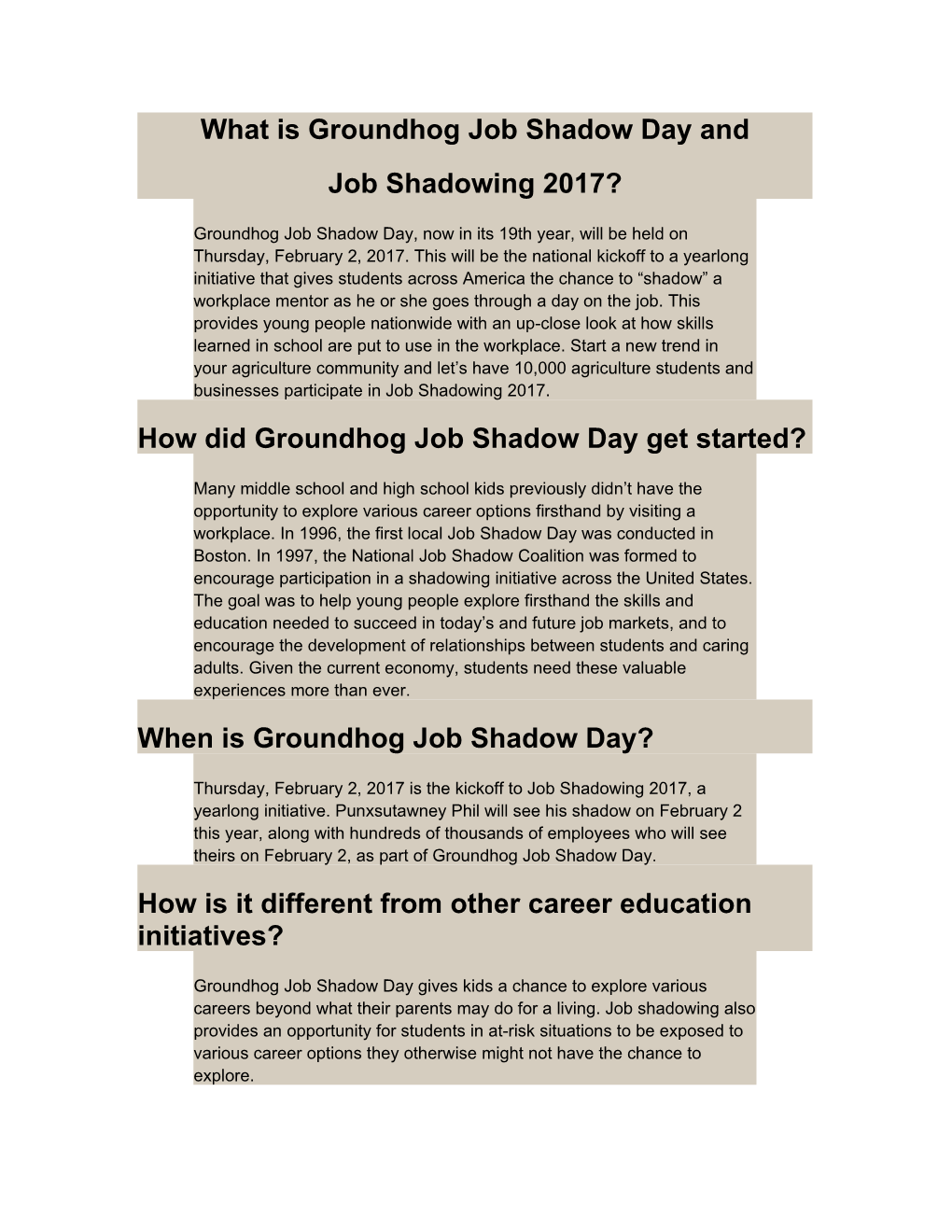 What Is Groundhog Job Shadow Day and Job Shadowing 2006