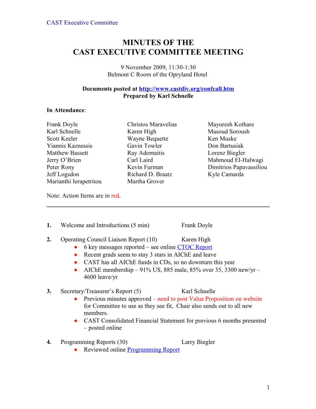 Cast Executive Committee Meeting