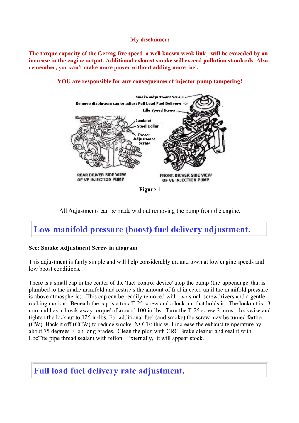 YOU Are Responsible for Any Consequences of Injector Pump Tampering!