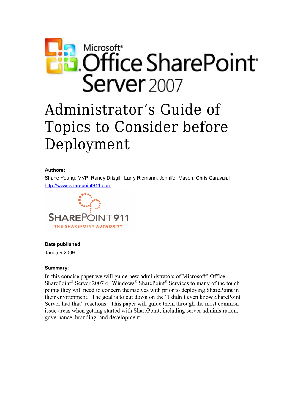 Administrator S Guide of Topics to Consider Before Deployment