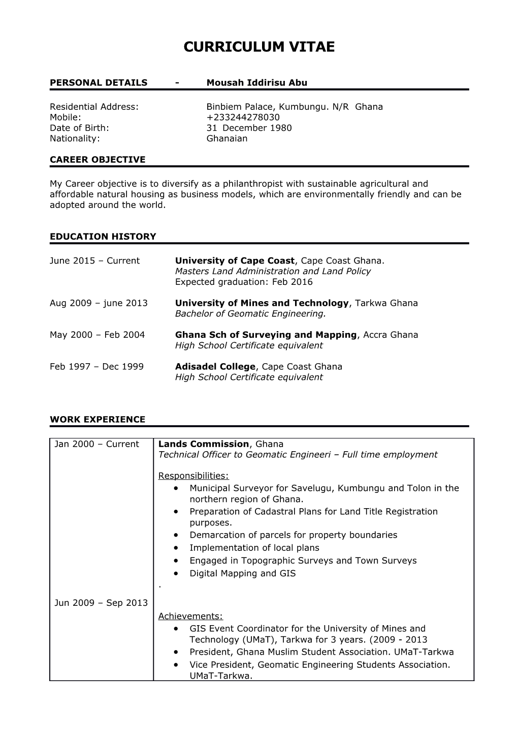Resume Example Only