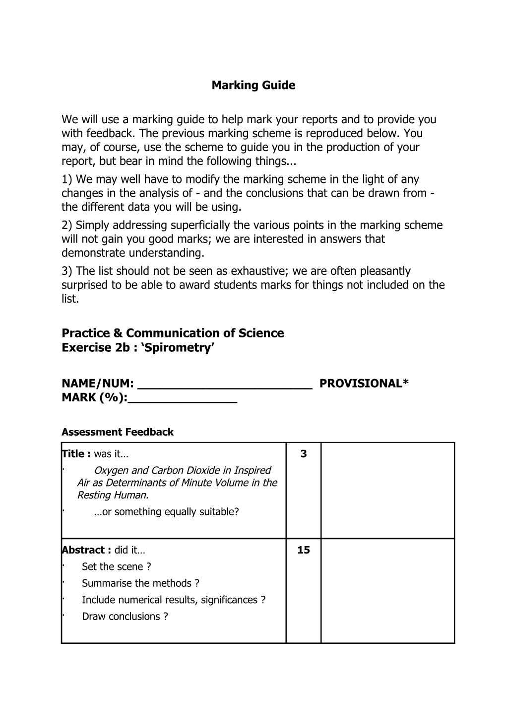 Practice & Communication of Science Exercise 2B : Spirometry