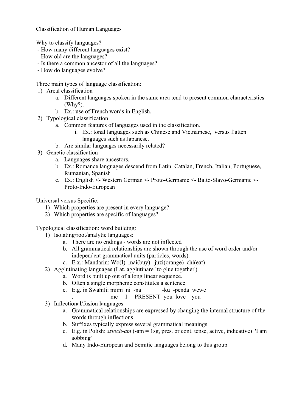 Classification of Human Languages