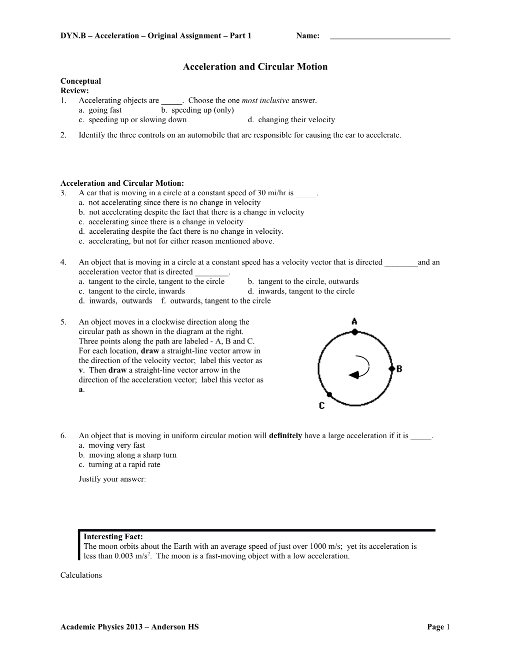 DYN.B Acceleration Original Assignment Part 1Name