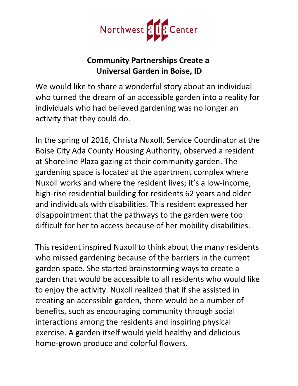 Community Partnerships Create a Universal Garden in Boise, ID