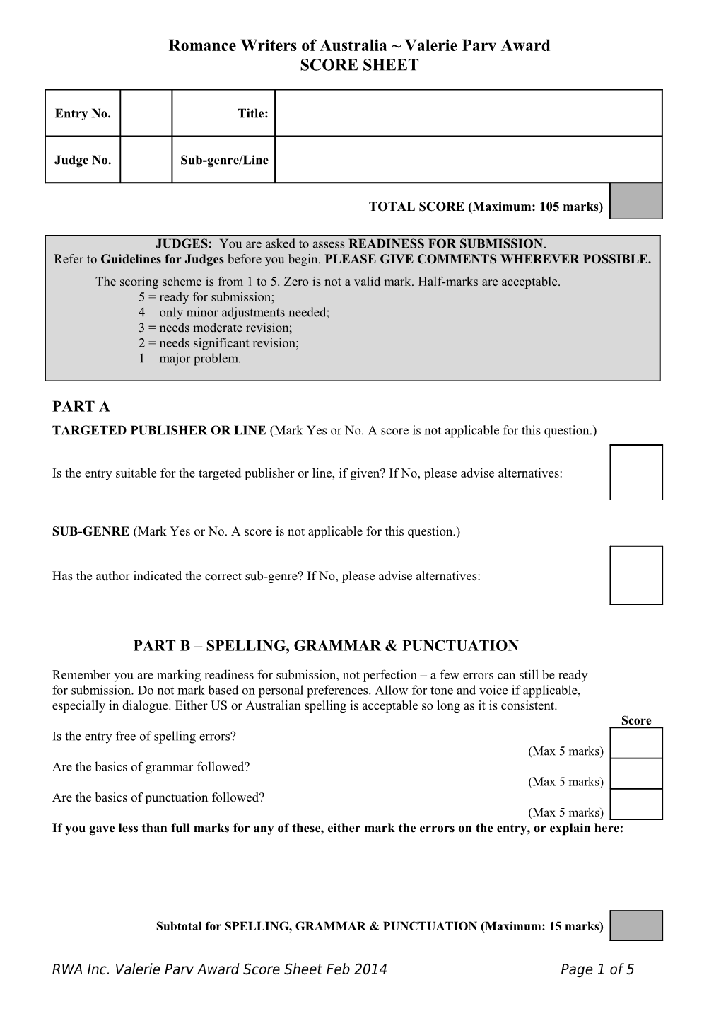 Valerie Parv Award Scoresheet