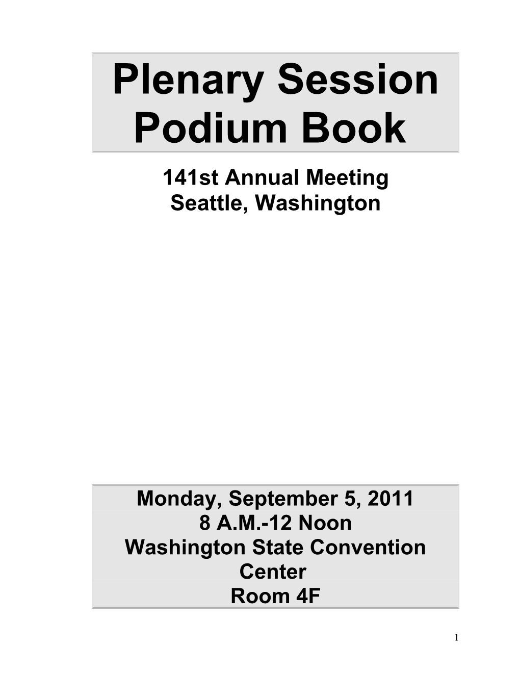 Plenary Session Podium Book