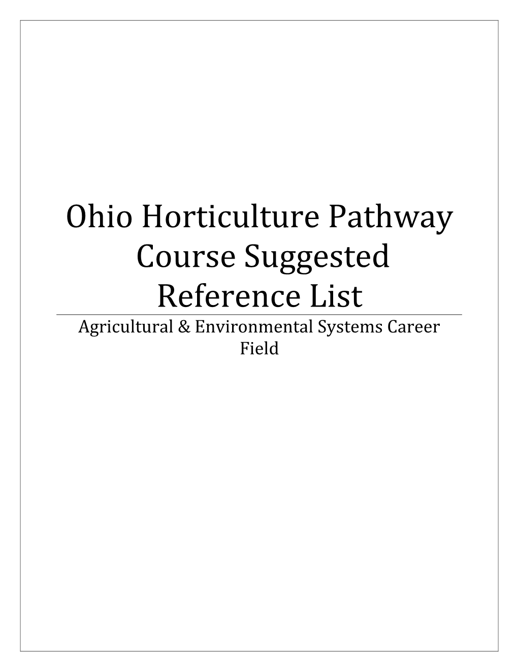 Horticulture Course Reference List