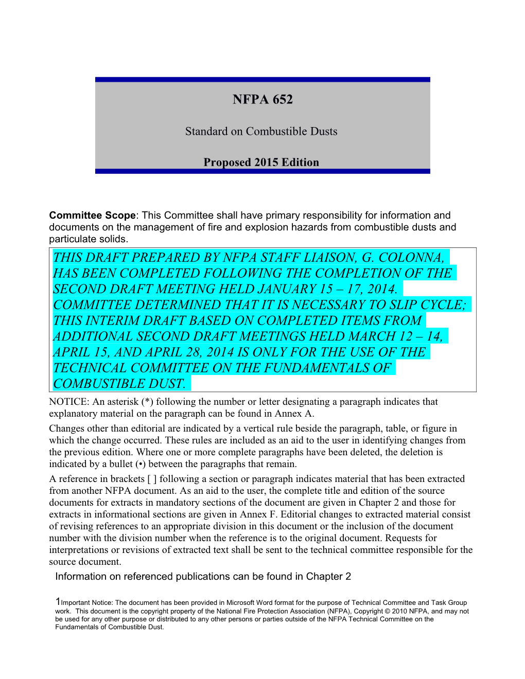 NFPA 652 Standard on Combustible Dusts Proposed 2015 Edition