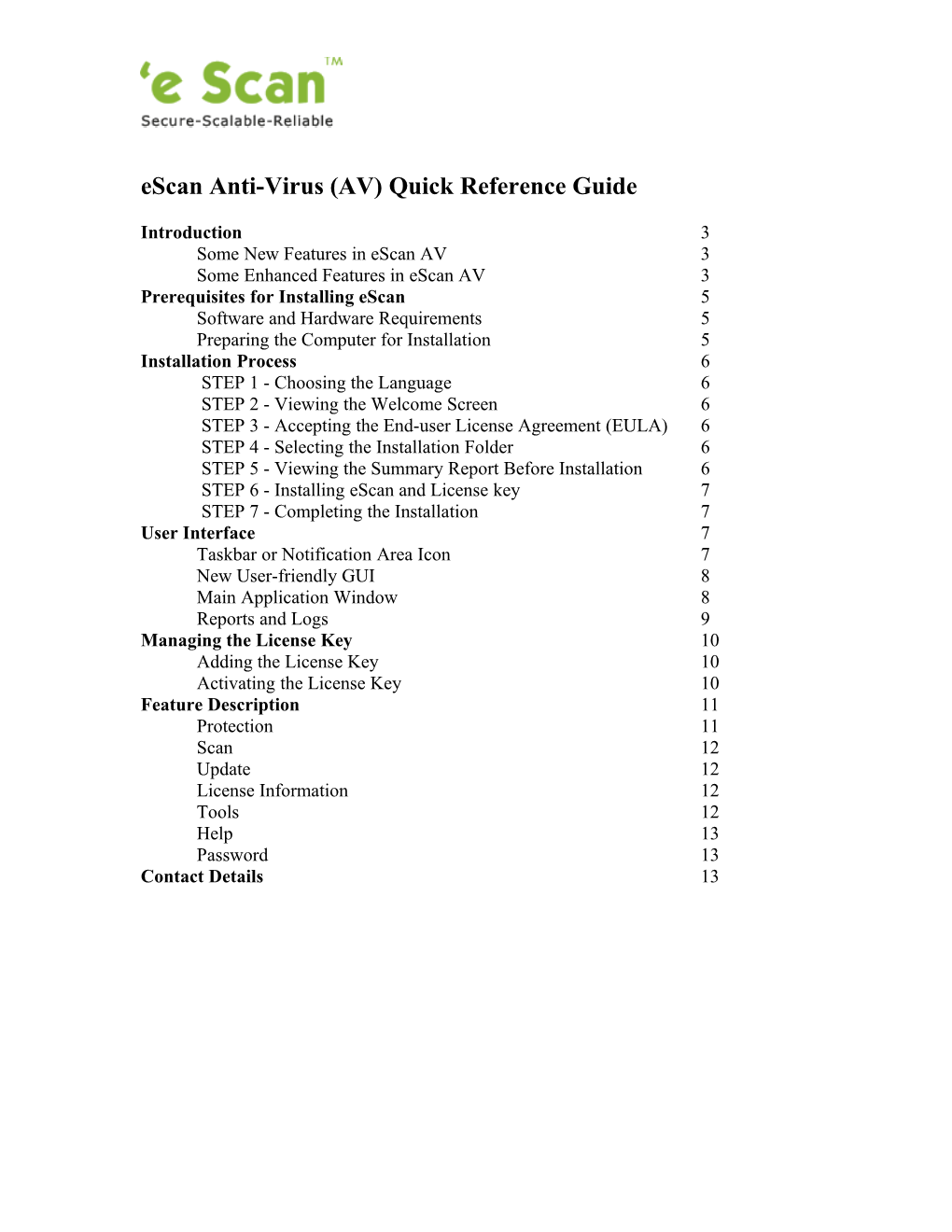 Escan Internet Security Suite Quick Reference Guide