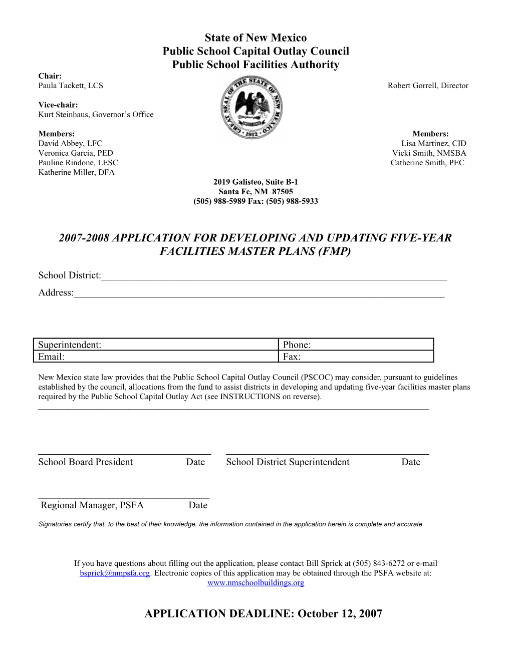 2007-2008Application for Developing and Updating Five-Year Facilities Master Plans (Fmp)