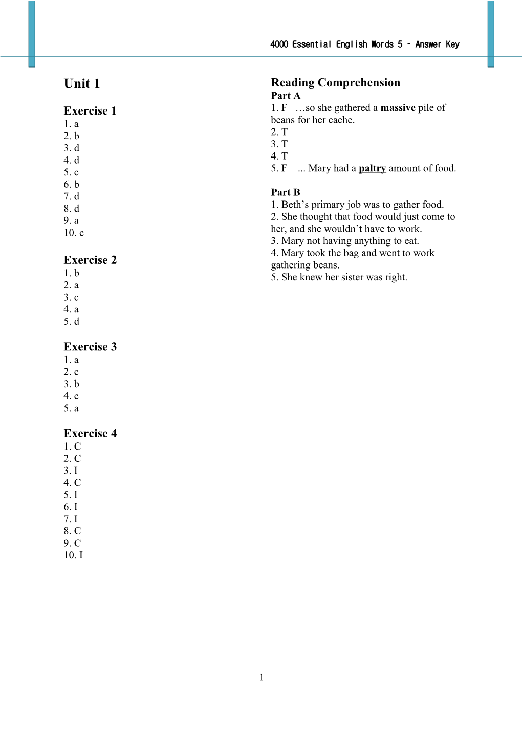 4000 Essential English Words 5 Answer Key