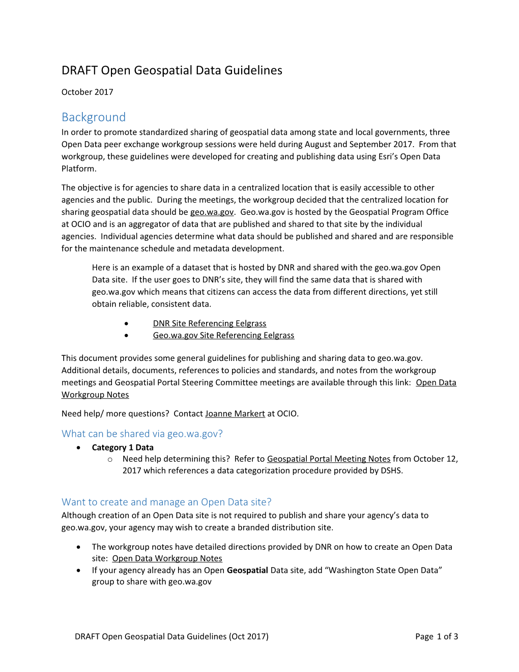 DRAFT Open Geospatial Data Guidelines