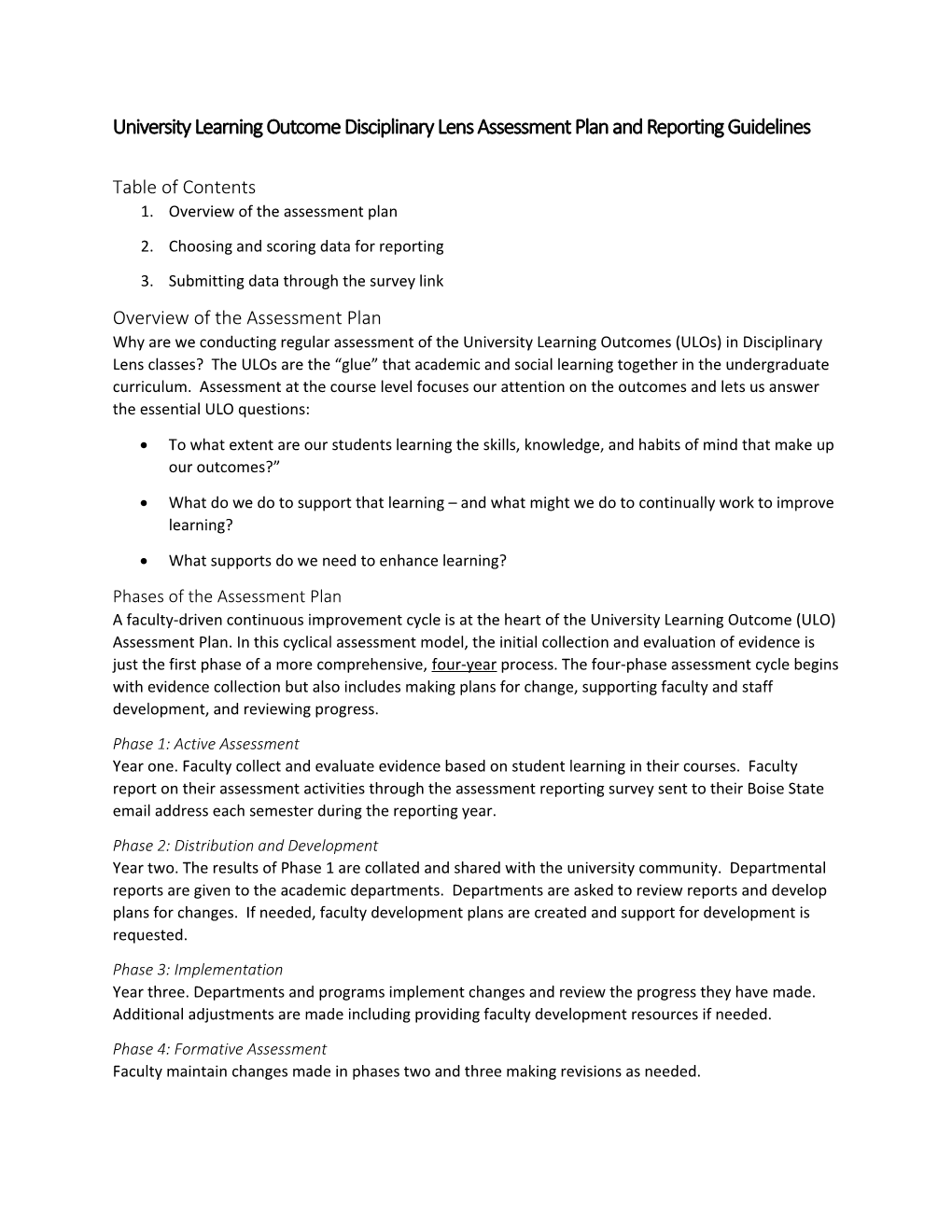 University Learning Outcome Disciplinary Lens Assessment Plan and Reporting Guidelines