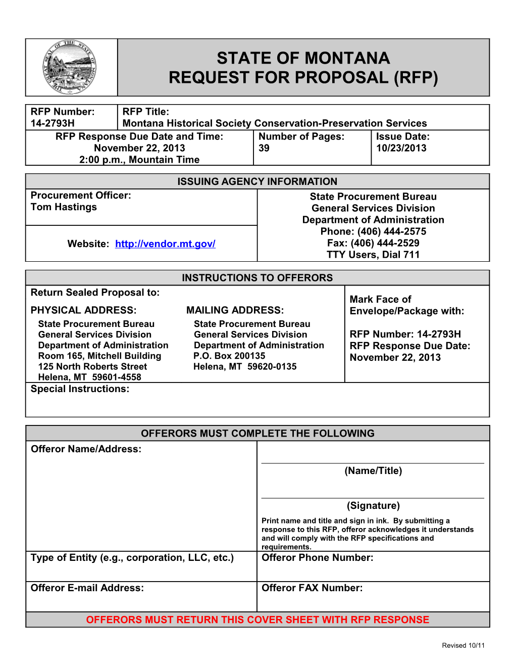 RFP14-2793H Montana Historical Society Conservation-Preservation Services, Page 1