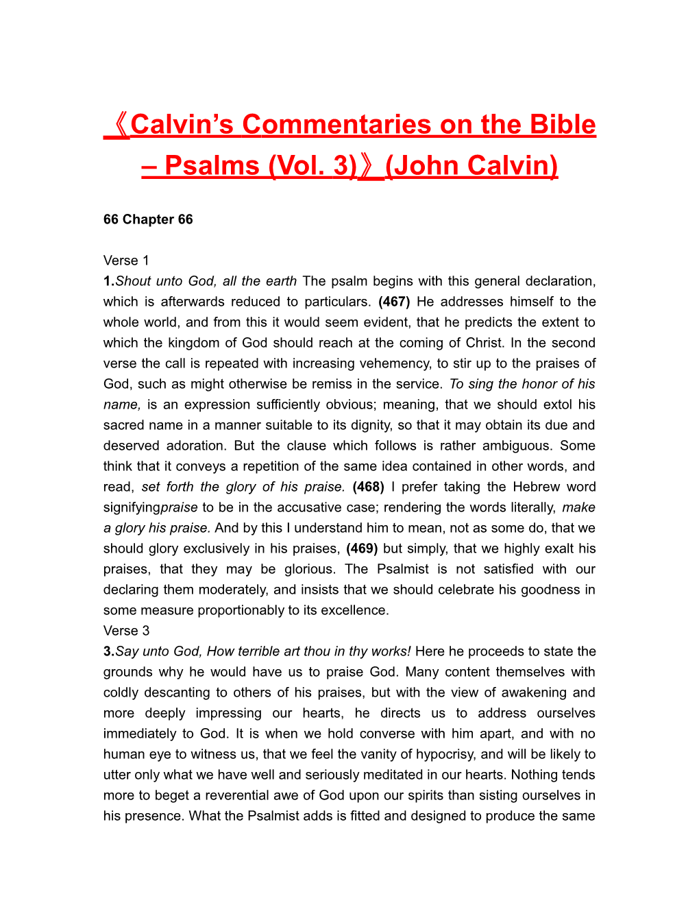 Calvin S Commentaries on the Bible Psalms (Vol. 3) (John Calvin)