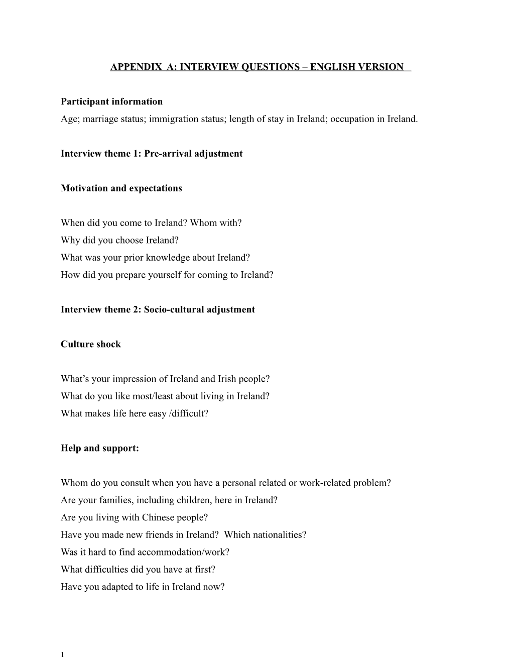 Appendix A:Interview Questions English Version