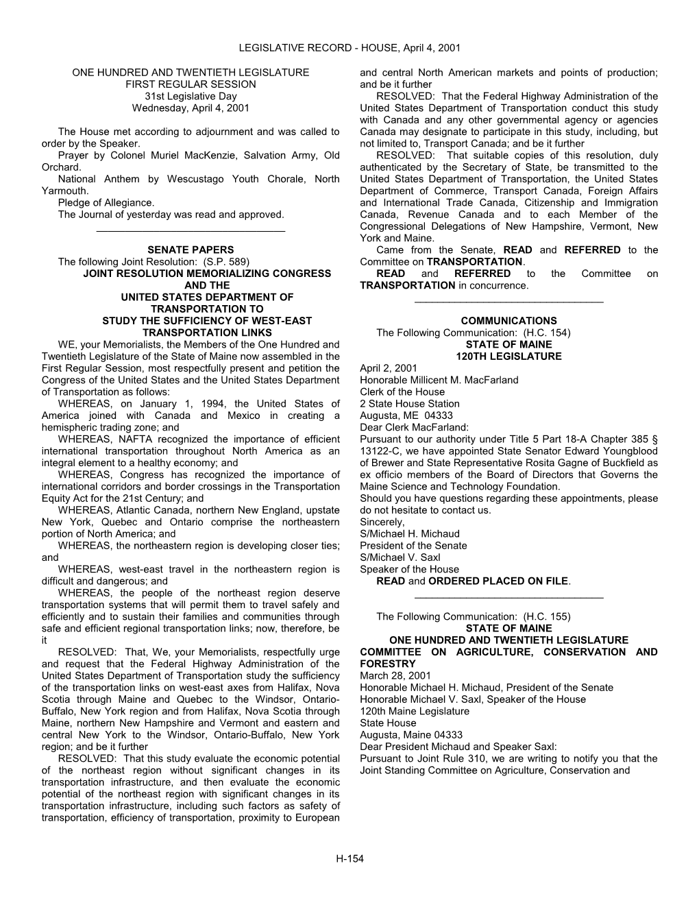 LEGISLATIVE RECORD - HOUSE, April 4, 2001