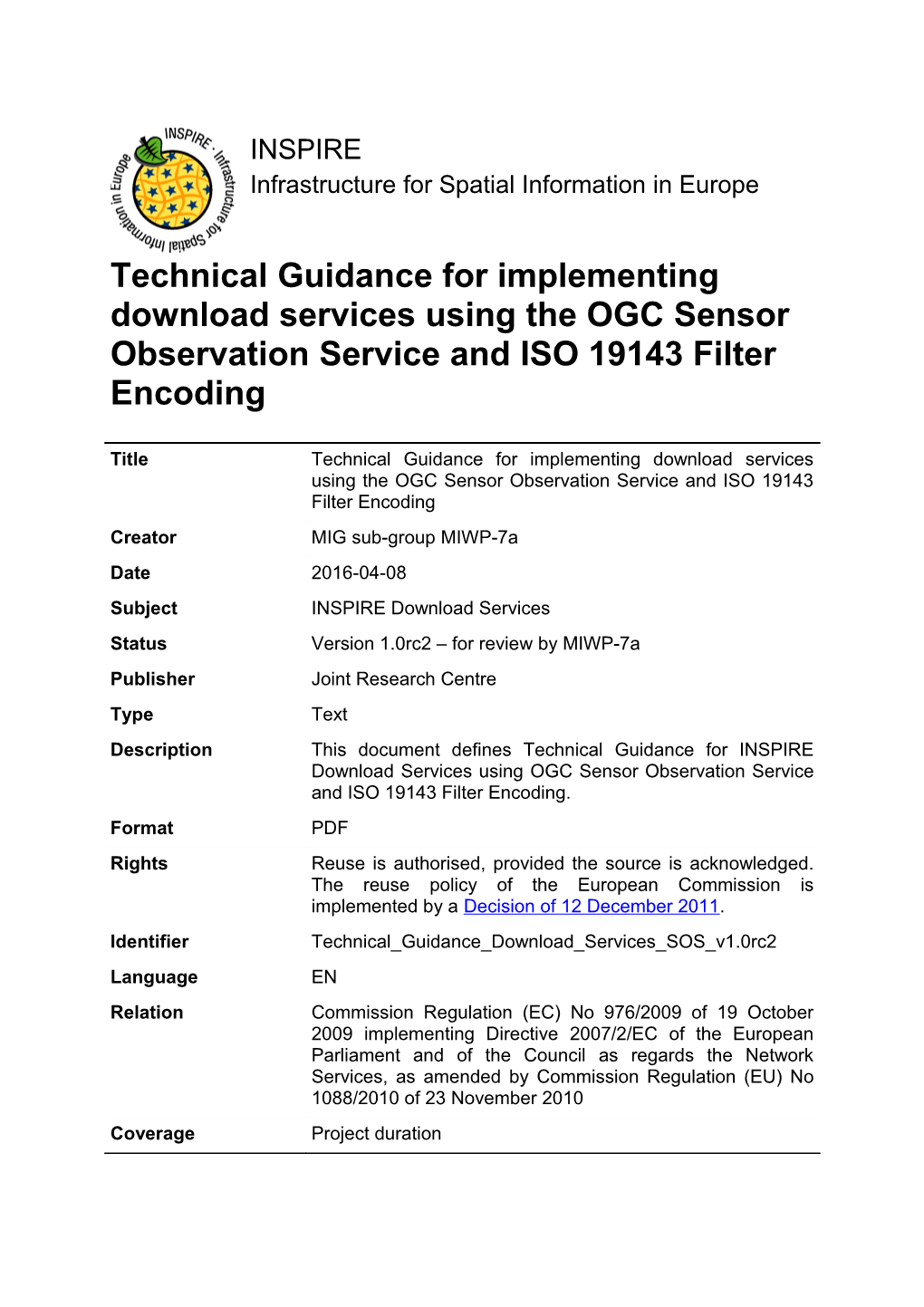 Draft Technical Guidance for INSPIRE Download Services