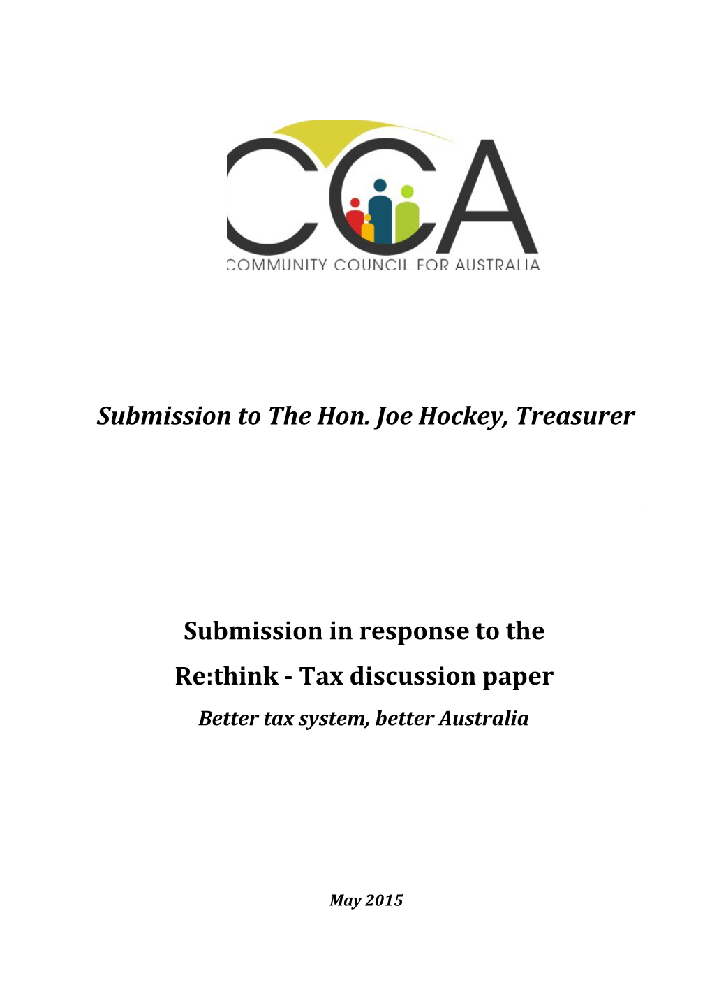 Community Council for Australia - Submission to the Tax Discussion Paper