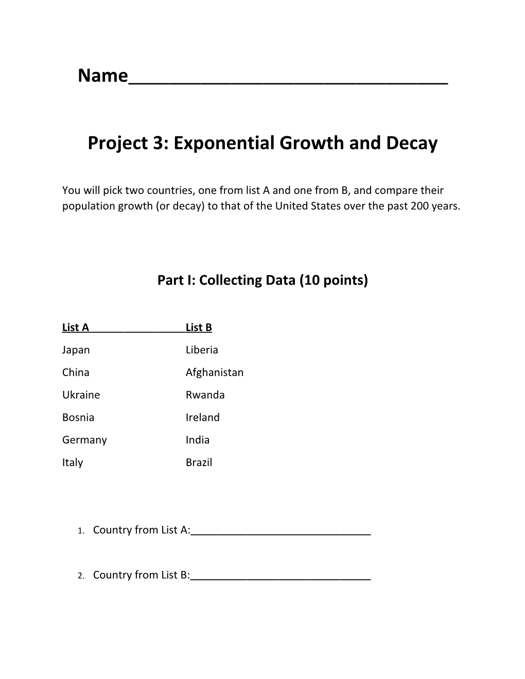 Project 3: Exponential Growth and Decay