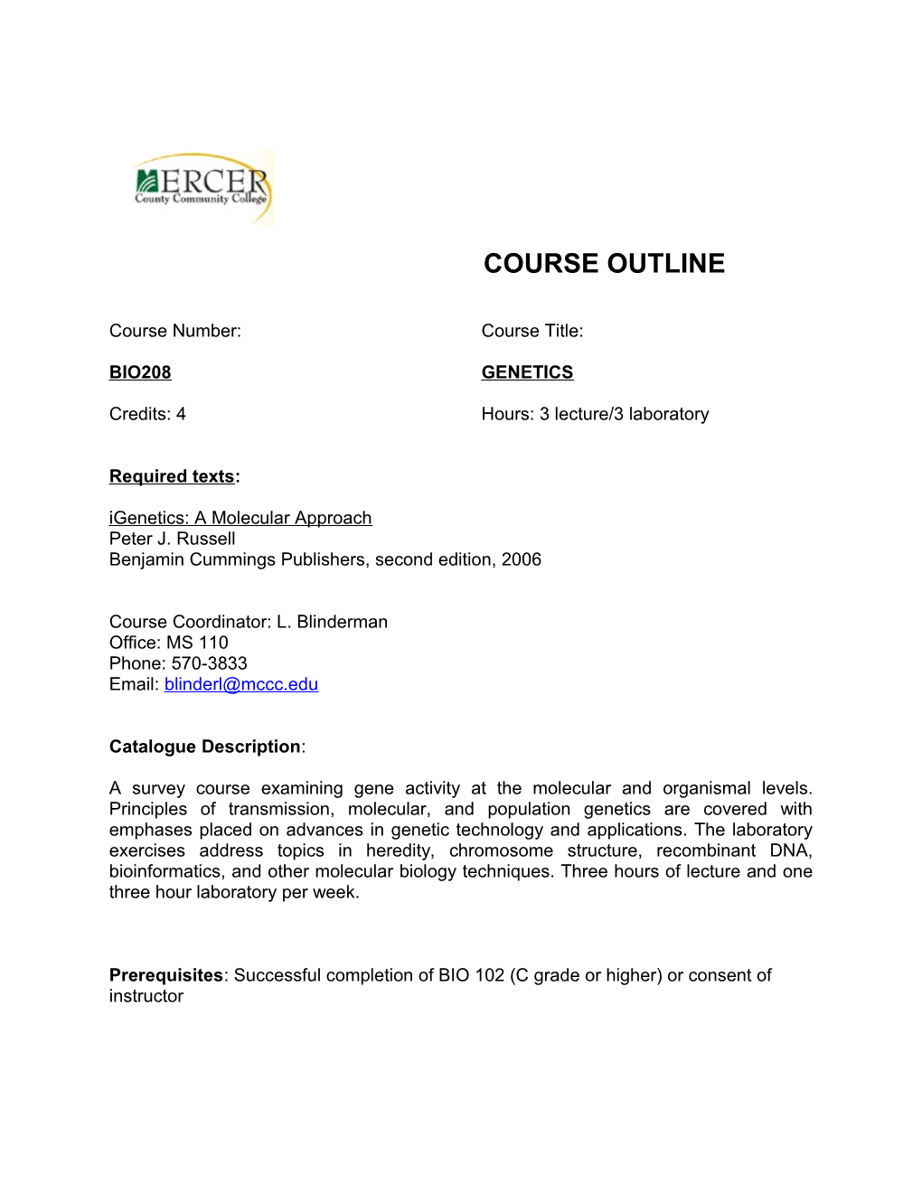 Schedule of Lecture and Laboratory Sessions