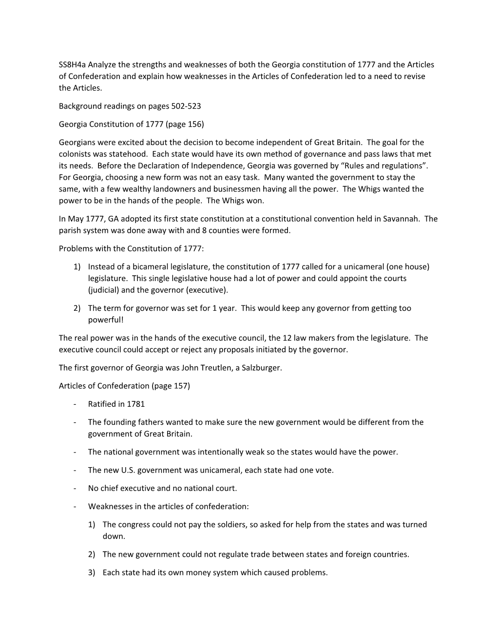 Ss8h4a Analyze the Strengths and Weaknesses of Both the Georgia Constitution of 1777 And