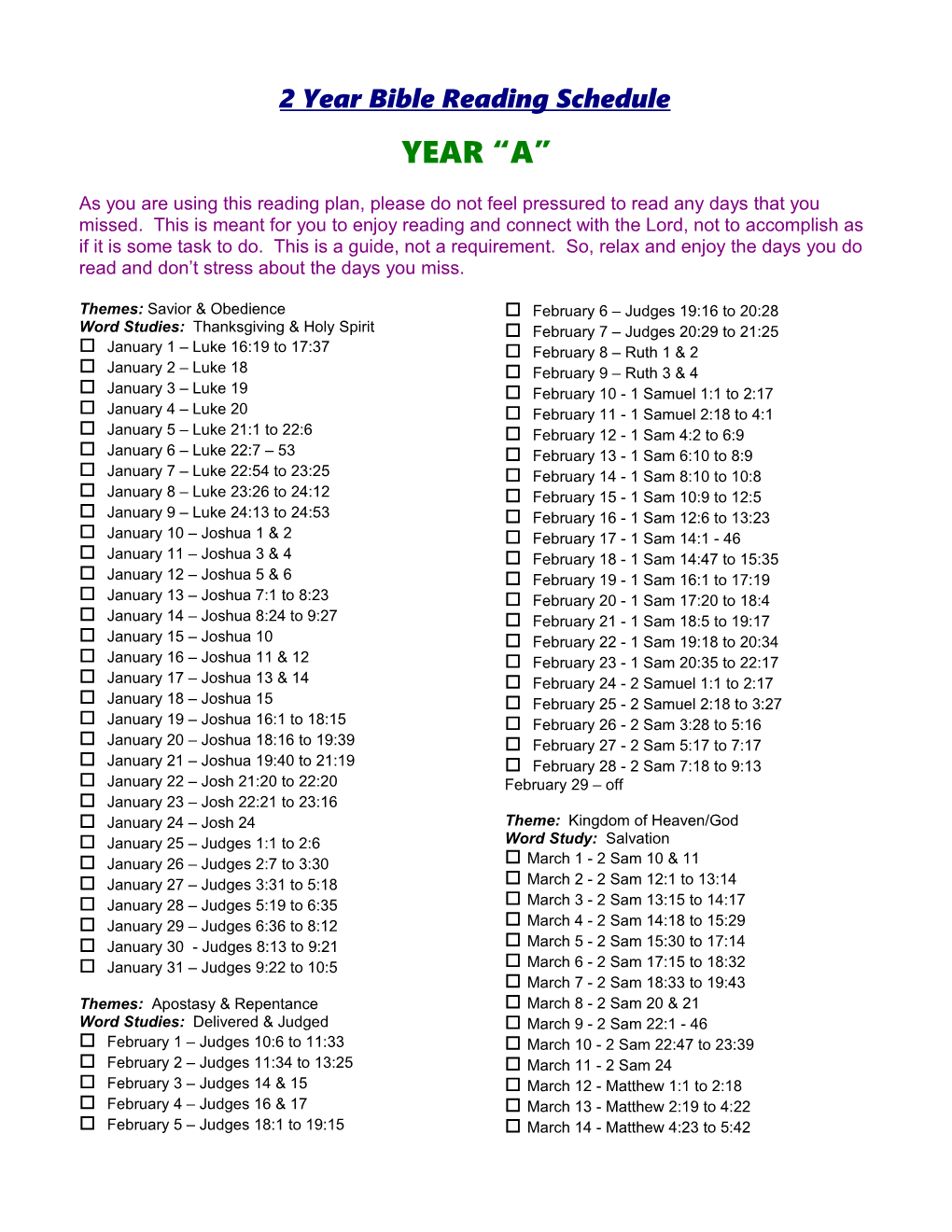 2 Year Bible Reading Schedule