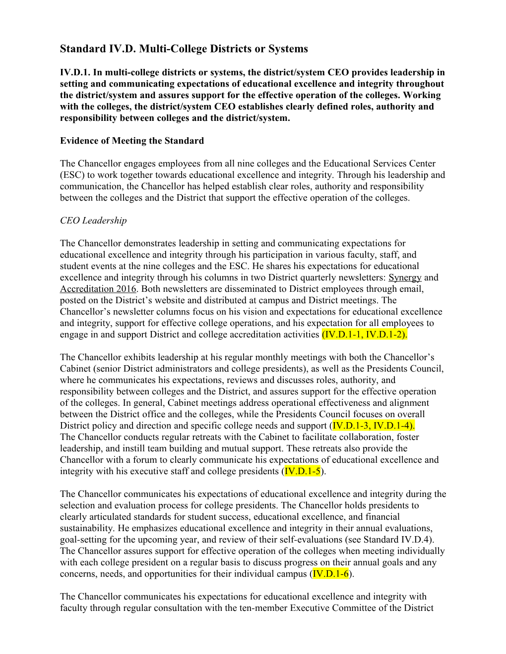 Standard IV.D.Multi-College Districts Or Systems