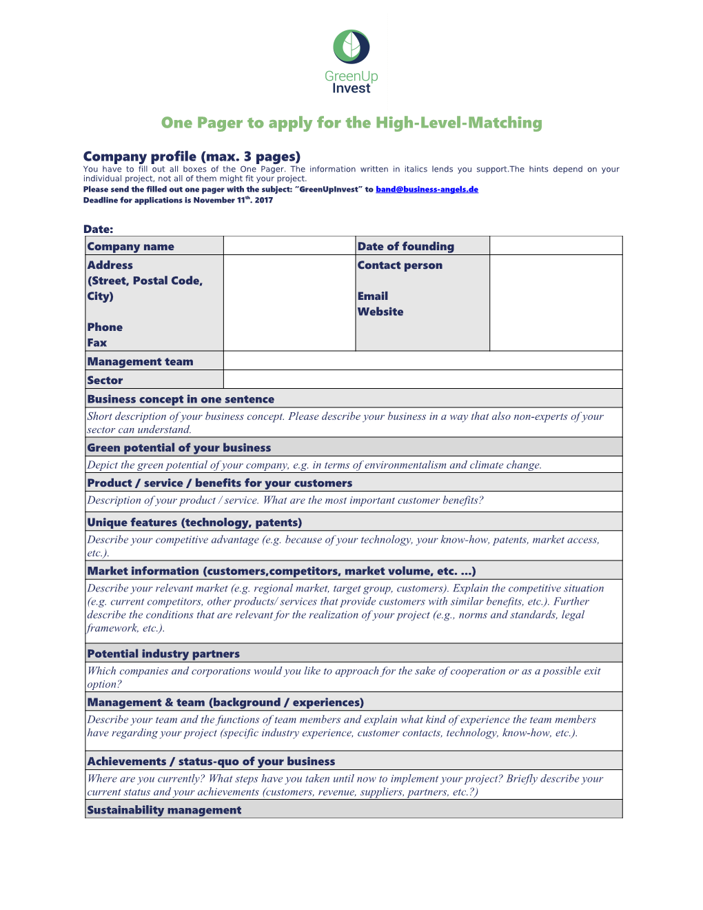 One Pager to Apply for the High-Level-Matching