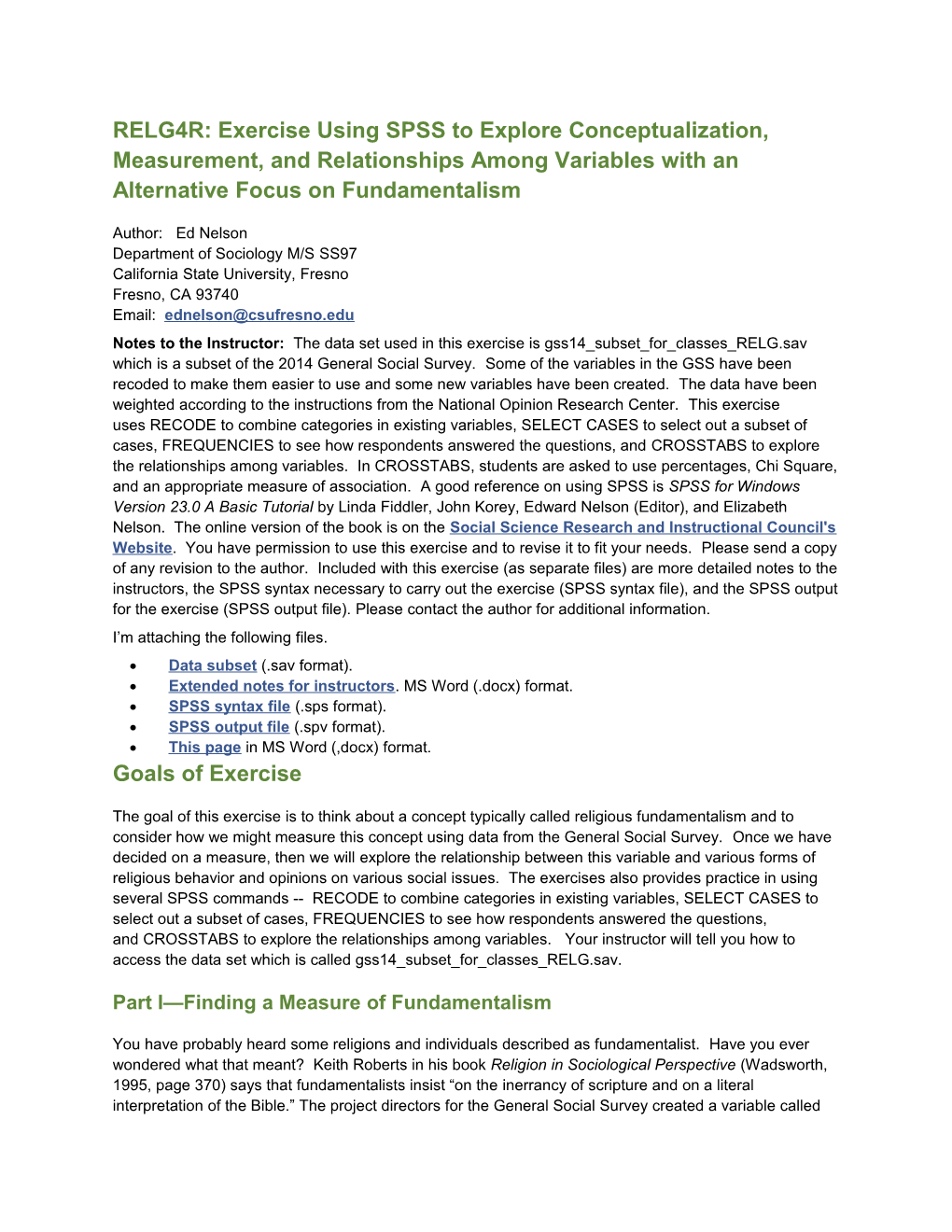 RELG4R: Exercise Using SPSS to Explore Conceptualization, Measurement, and Relationships