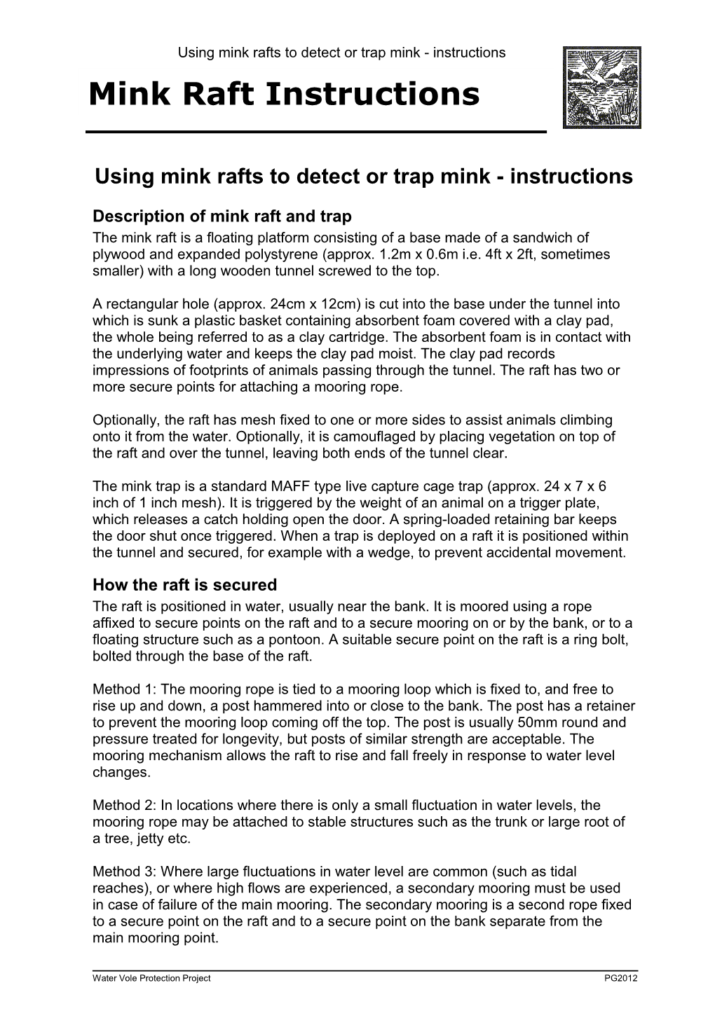 Using Mink Rafts to Detect Or Trap Mink - Instructions