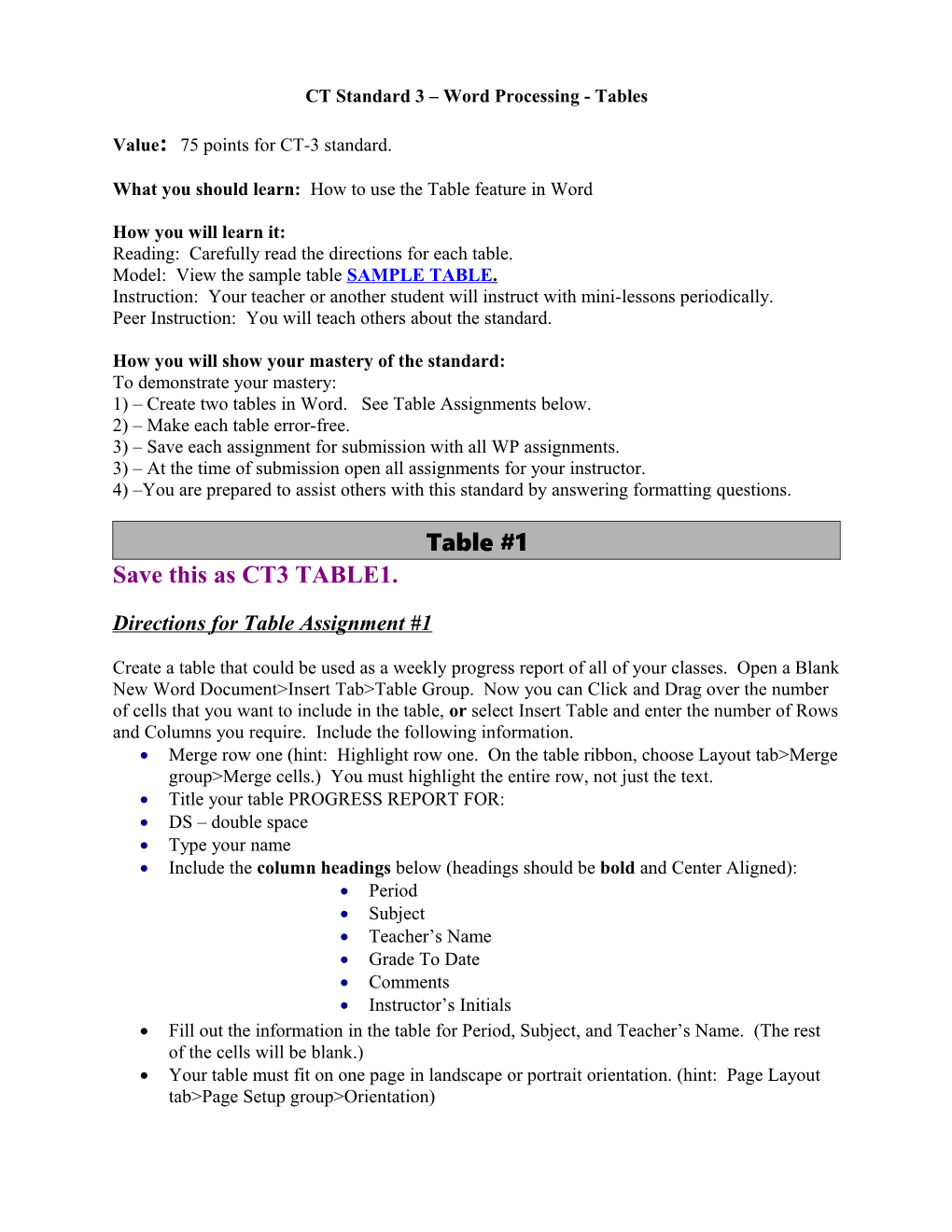 CT Standard 2 Word Processing - Outlines