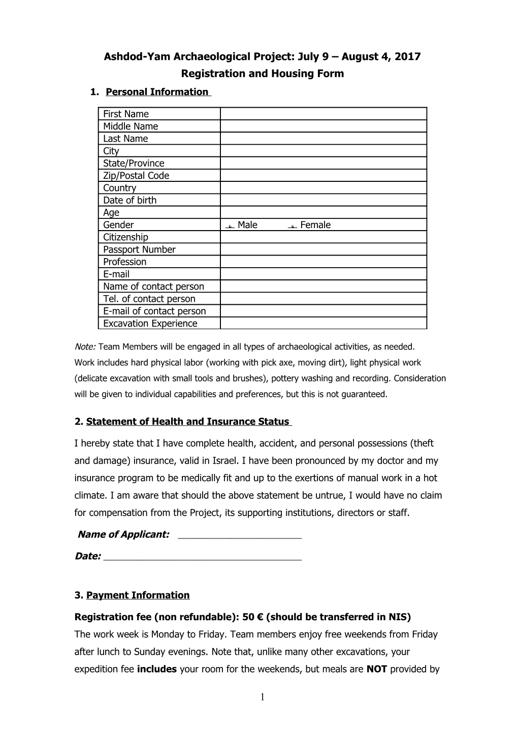 Ashdod-Yam Archaeological Project Registration and Housing Form 2015