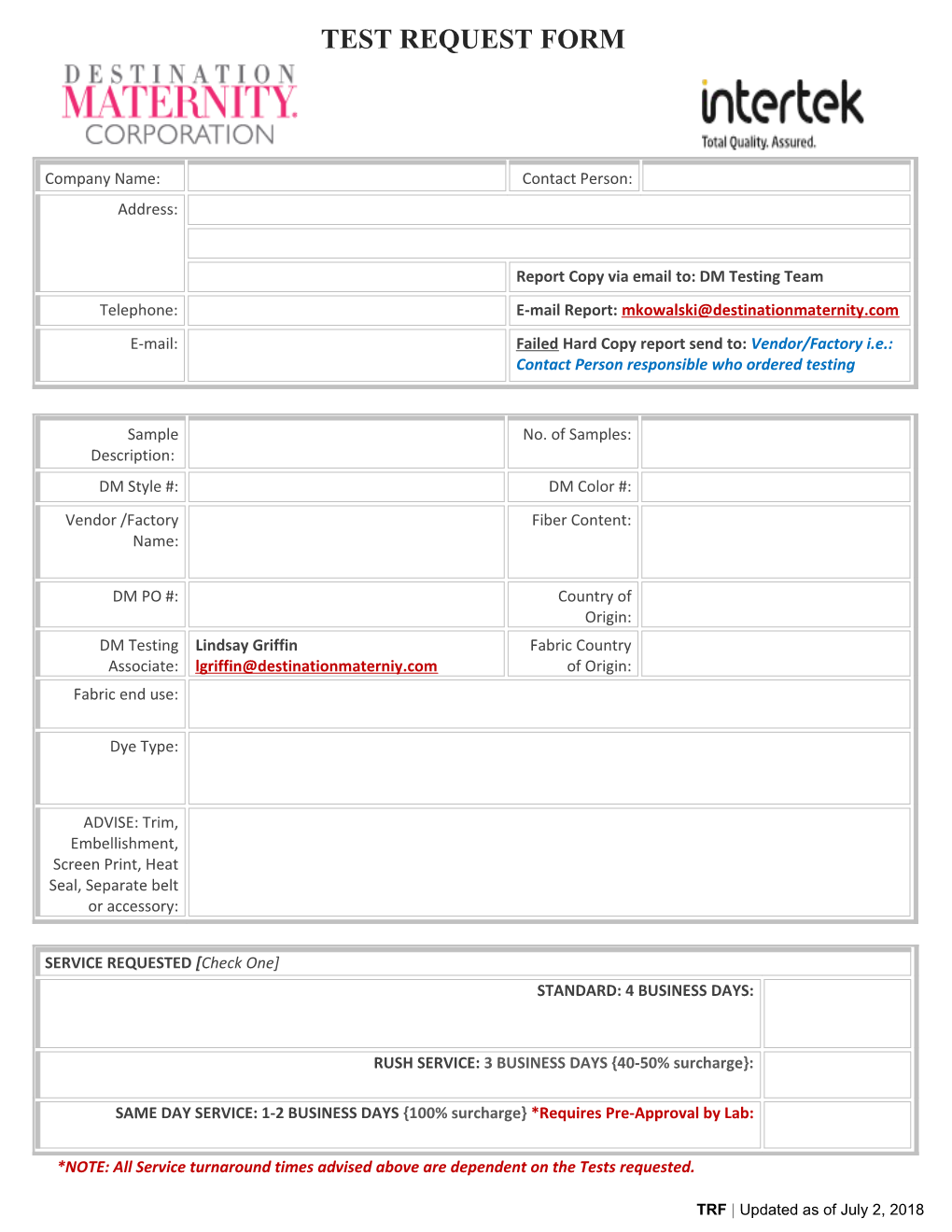 *NOTE: All Service Turnaround Times Advised Above Are Dependent on the Tests Requested