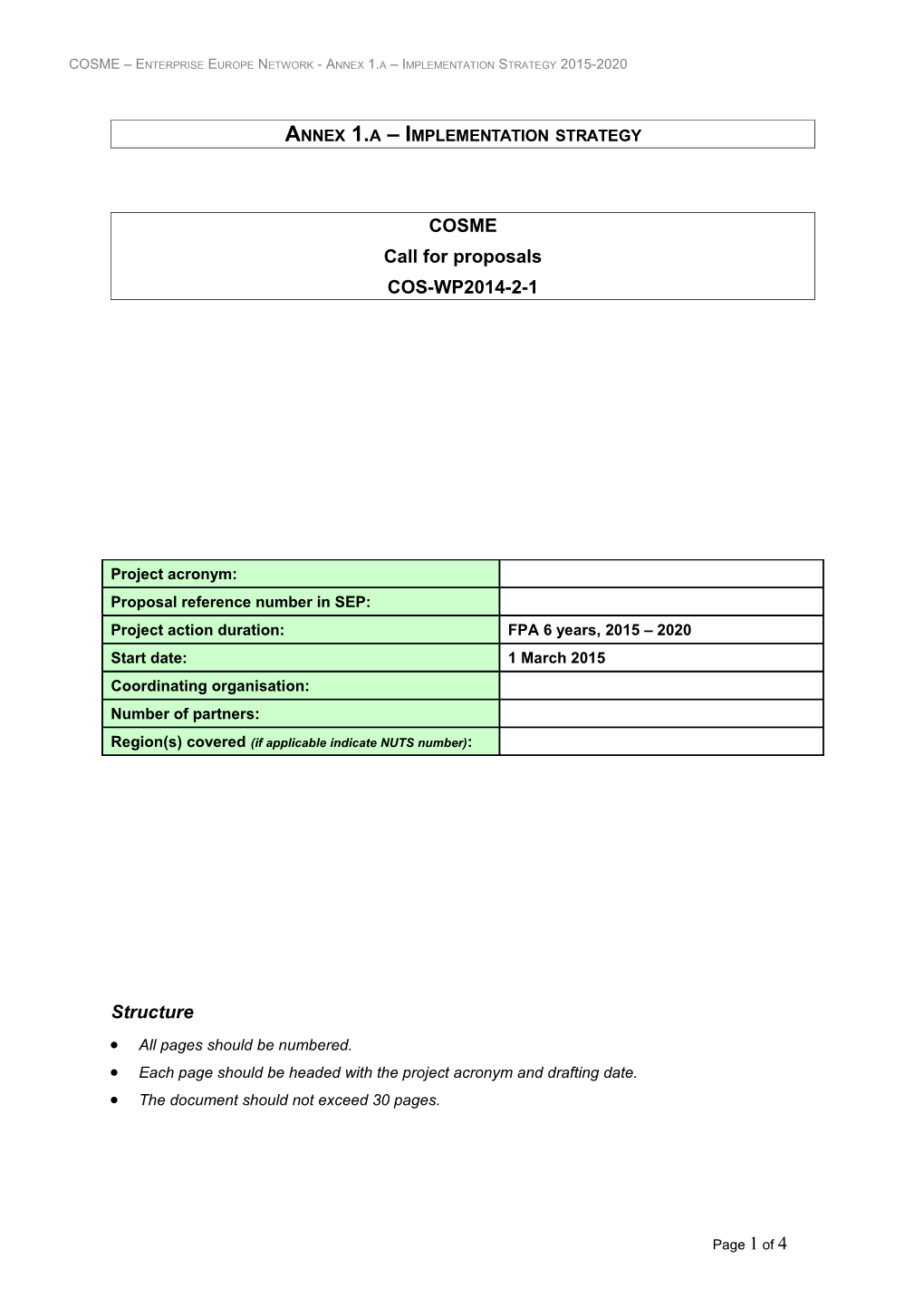 COSME Enterprise Europe Network - Annex 1.A Implementation Strategy 2015-2020