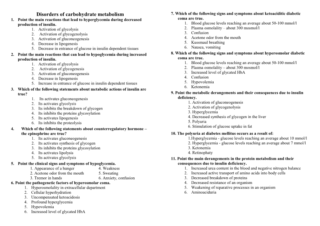 Disorders of Carbohydrate Metabolism