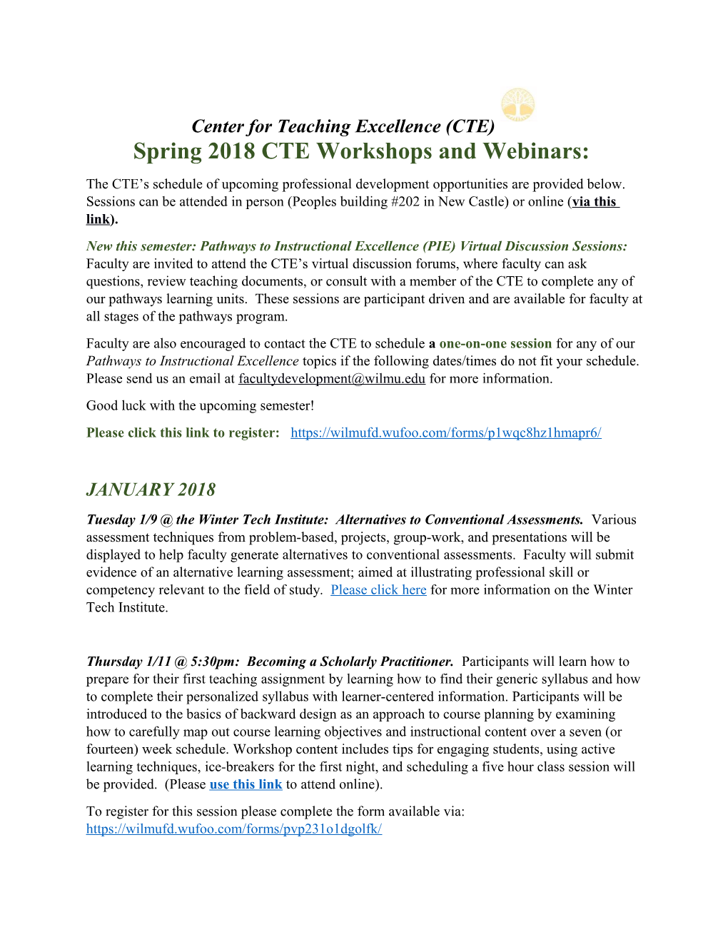 Spring 2018 CTE Workshops and Webinars