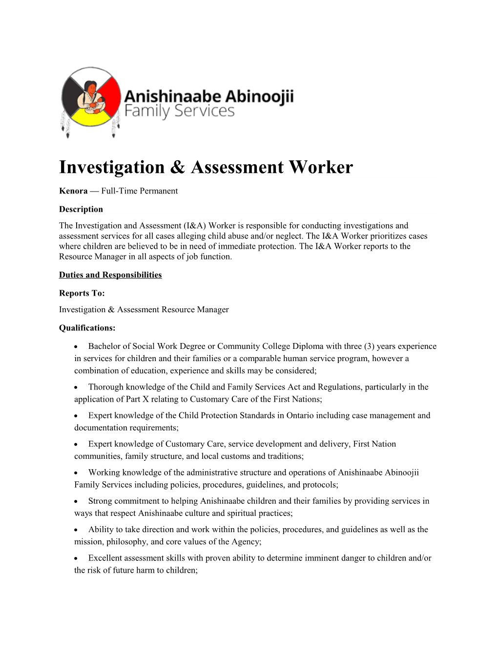 Investigation & Assessment Worker