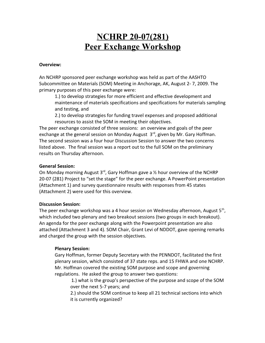 SOM Peer Exchange Document