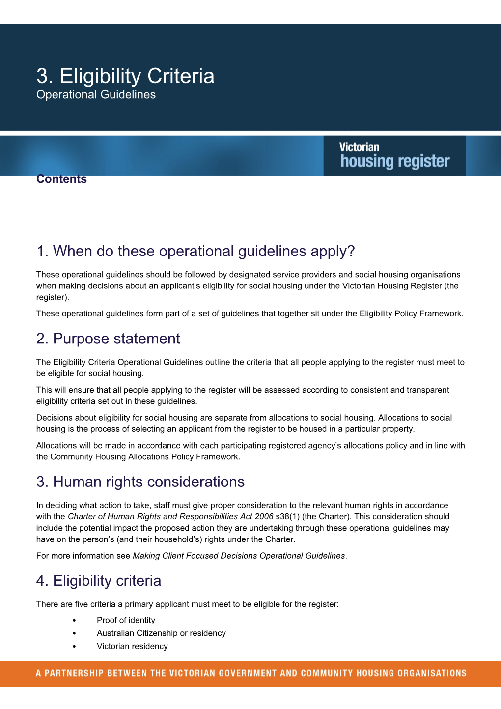 Victorian Housing Register Eligibiliy Criteria Operational Guidelines