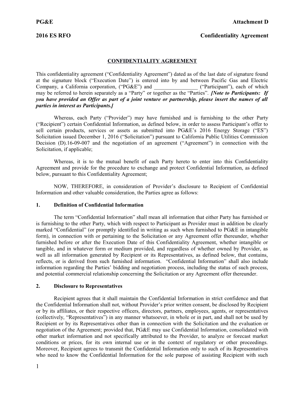 2016 ES Rfoconfidentiality Agreement