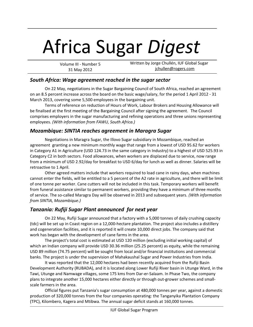 South Africa: Wage Agreement Reached in the Sugar Sector