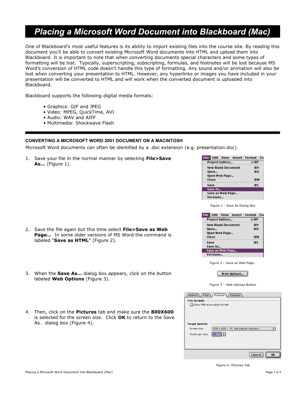 Placing a Microsoft Word Document Into Blackboard (Mac)