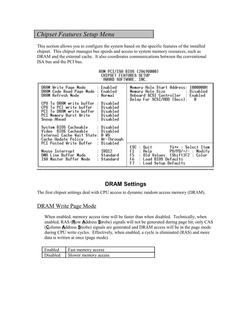 Chipset Features Setup Menu