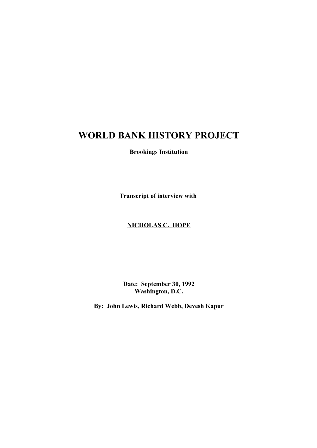 World Bank History Project