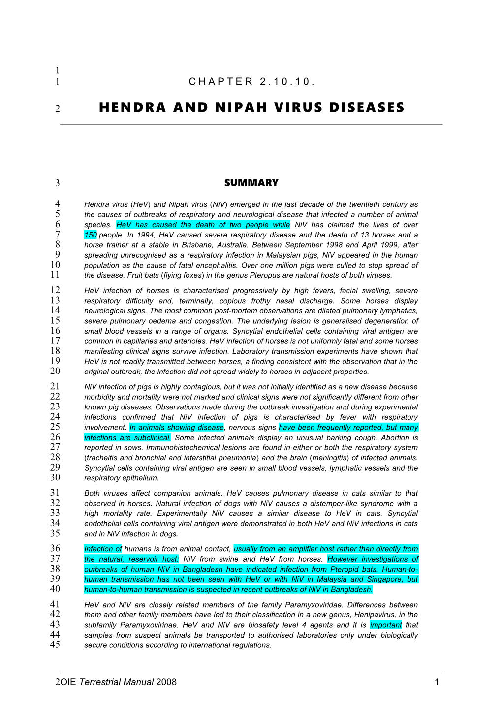 Chapter 2.10.10. Hendra and Nipah Virus Diseases